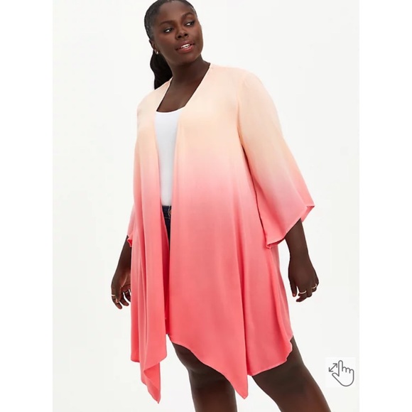 NWT TORRID Drape Front Kimono - Dip Dye Coral - Picture 2 of 7